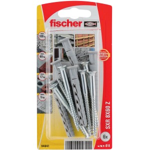 Fischer tassello a gambo lungo SXR 8x60, 6 pezzi, per materiali da costruzione pieni e forati.