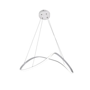 Lampada a sospensione LED moderna in bianco, design curvo.