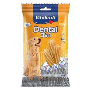 Vitakraft Dental 3-in-1 M bastoncini per l'igiene dentale per cani, 7 pezzi. Per l'igiene dentale quotidiana.