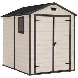 Casetta da giardino in plastica con doppia porta e finestra. Ideale per riporre gli attrezzi da giardino.