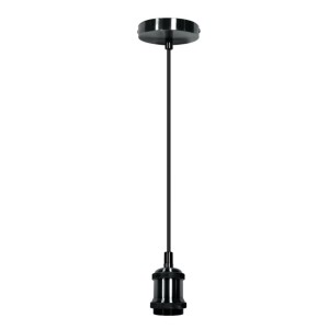 Portalampada nera t.b.t. con attacco e sospensione a cavo.