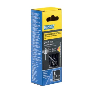 Rivetti Rapid Acciaio INOX Ø4.0 x 12 mm Conf. da 50 Pezzi e Punta Trapano incl