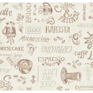 t.b.t. Tovaglia con motivi di caffè in marrone e beige.