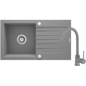 Lavello rubinetto 1 vasca gocciolatoio Martí sifone 440x160 mm grigio met
