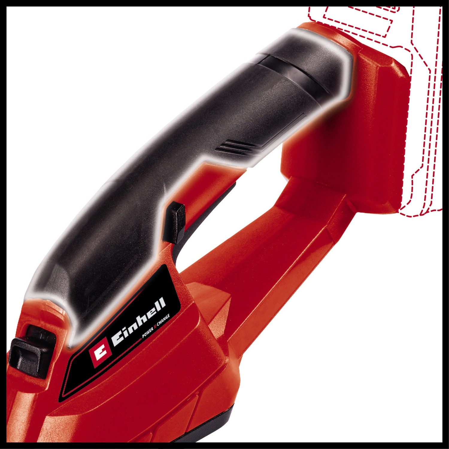 Tagliasiepi a batteria Einhell GC-CG 18/1 Li-Solo, rosso/nero, dettaglio.