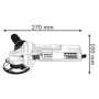 Schizzo della smerigliatrice angolare Bosch Professional GWS 750-115 con dimensioni.