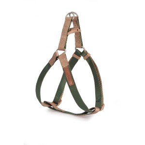 Pettorina per cani verde e beige per cani di piccola taglia.