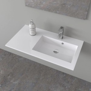 t.b.t. lavabo singolo, vista dall'alto, con rubinetto e dispenser di sapone.