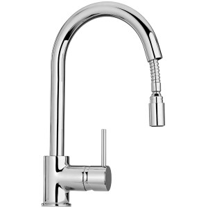 Miscelatore monocomando t.b.t. cromato con doccetta estraibile per cucina.