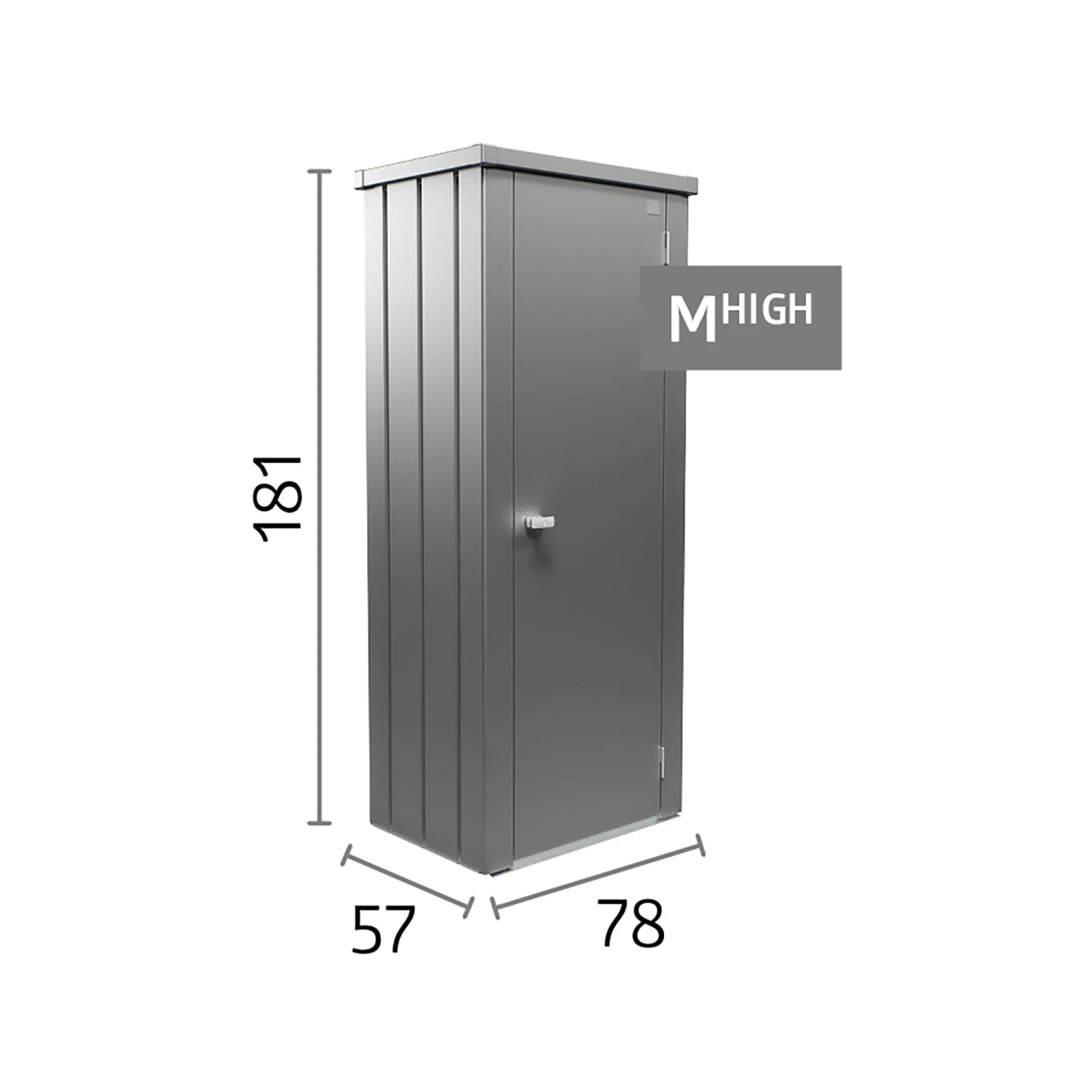 Armadio da terrazza Biohort Julia Gr. M High, grigio scuro metallizzato, con dimensioni.