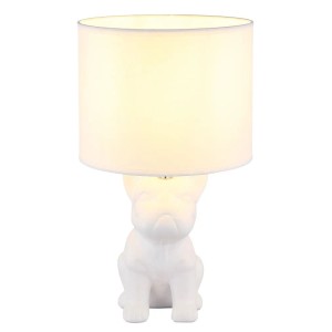 Lampada da tavolo DOGO con paralume cucciolo di cane ceramica bianca satinata