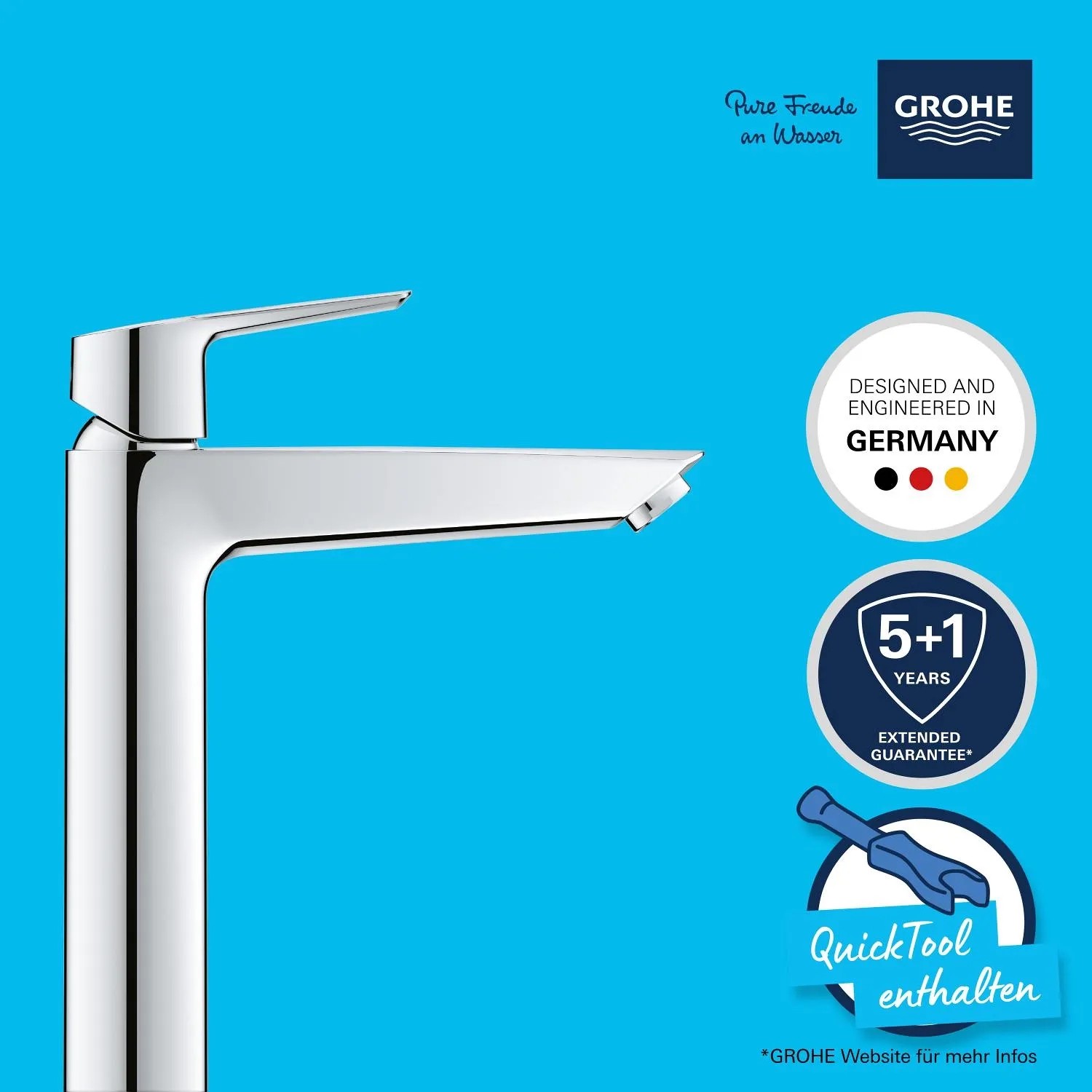 Grohe QuickFix Start XL: Miscelatore lavabo cromato con bocca alta per lavabi.