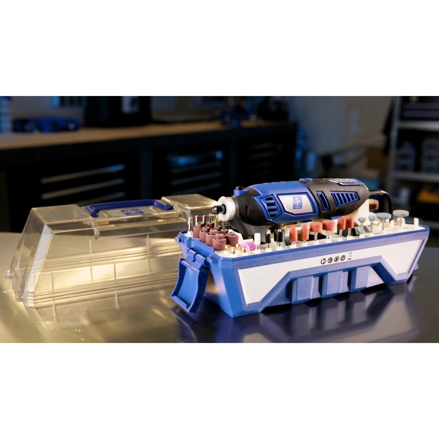 Set modellismo e incisione LUX MBS-160 con accessori in scatola.