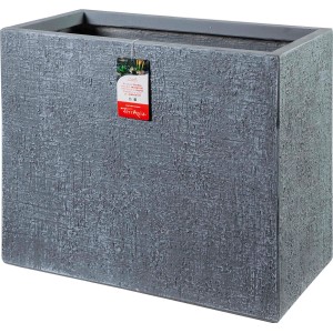 Fioriera da esterno t.b.t. rettangolare grigia con superficie strutturata.