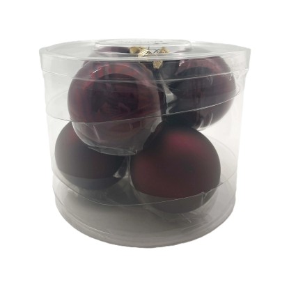 Set di palline in vetro rosso bordeaux 8 cm 6 pz