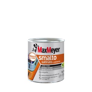 Barattolo di smalto Max Meyer a solvente per legno e metallo, per interni ed esterni.