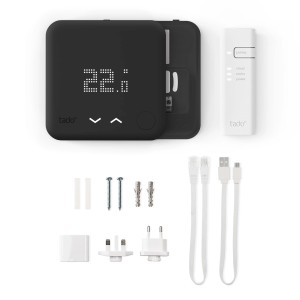 tado° Termostato Intelligente Starter Kit V3+ Black Edition con accessori per Smart Home.