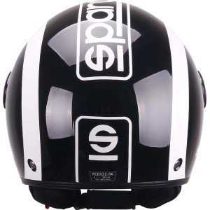 Casco nero t.b.t. con strisce bianche e logo per accessori auto.