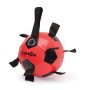 Pallone da calcio rosso per cani con anelli per masticare e giocare.