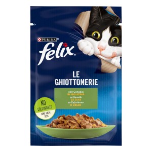 Felix Le Ghiottonerie cibo umido per gatti con coniglio in gelatina, alimento completo.