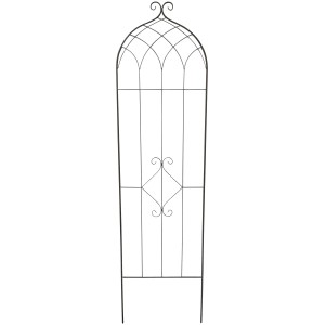 Tutore ad arco grigio scuro con ornamenti, alto 180 cm, in acciaio verniciato a polvere per piante rampicanti.