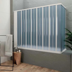 Box doccia a strisce blu e bianche, accessori doccia.