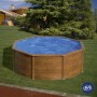 Piscina rotonda Gre Pacific, Ø 300 cm, alta 120 cm, con effetto legno in giardino.