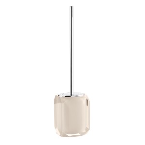 Set Scopini WC con contenitore trasparente e manico cromato.