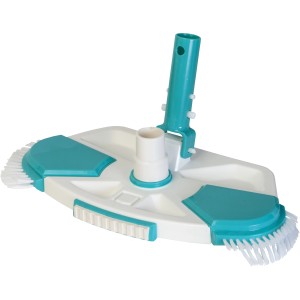 Gre aspiratore per piscina con spazzole laterali. Bianco e turchese.