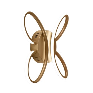 Applique LED moderna color oro con design curvo per un'illuminazione d'atmosfera.