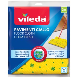 Panni per pavimenti Vileda, gialli, 2 pezzi, per attrezzi di pulizia. Antibatterici e assorbenti.