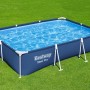 Piscina rettangolare fuori terra Bestway Steel Pro con vasca blu e telaio bianco su prato.
