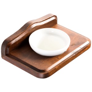 Portaspazzolini t.b.t. in legno con ciotola in ceramica bianca.