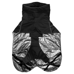 Abbigliamento per cani t.b.t. nero con fodera interna argentata.