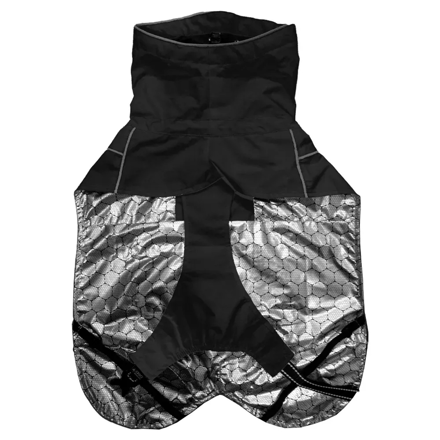 Abbigliamento per cani t.b.t. nero con fodera interna argentata.