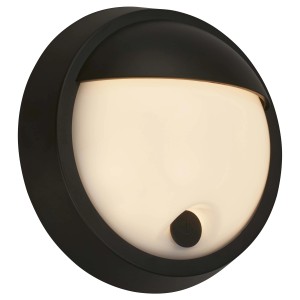 Applique da esterno rotonda nera. Design semplice per giardino e facciata.