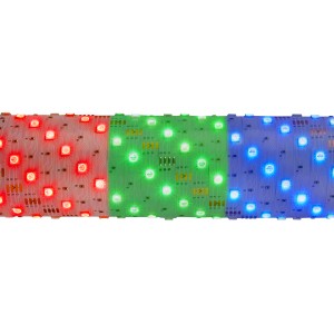 Striscia LED in rosso, verde e blu.