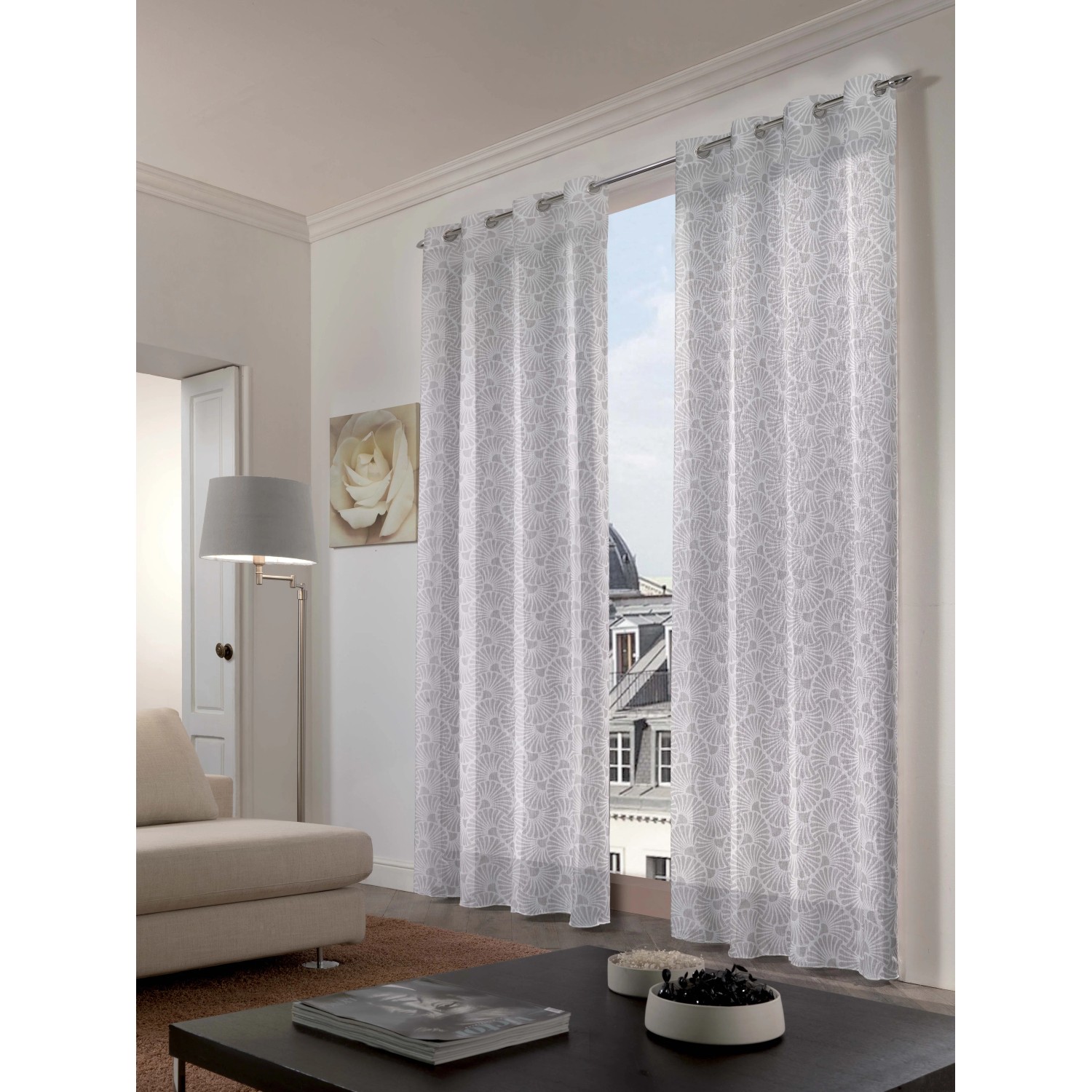 Tenda Semicoprente In Canapone Con Anelli E Borchie - 140x290 Cm, Colore Arancione (LVC-8), Tinta Unita - 3