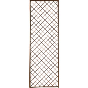 Grigliato rettangolare in legno marrone per piante rampicanti da giardino.