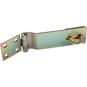 Catenaccio di sicurezza zincato giallo, 155x50mm, per cancelli e porte, con anello per lucchetto.