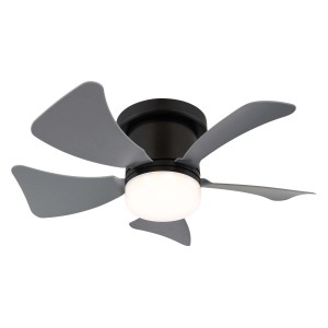 Ventilatore da soffitto grigio t.b.t. con cinque pale e luce LED integrata.