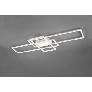 Plafoniera LED moderna con design geometrico in bianco.