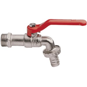 Rubinetto a sfera t.b.t. con maniglia rossa, raccordo filettato per tubi dell'acqua.
