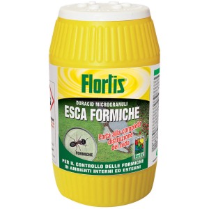 Contenitore giallo di esca per formiche Flortis per il controllo delle formiche in interni ed esterni.