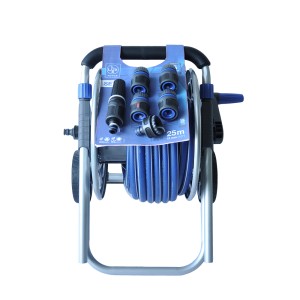 Set avvolgitubo LUX con tubo da 20 m e tamburo in metallo per irrigazione giardino.