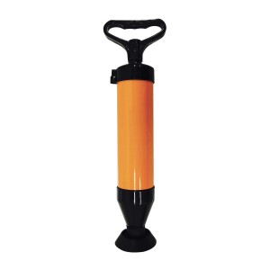 Sturatubi arancione con manico e base neri per la pulizia delle tubature.