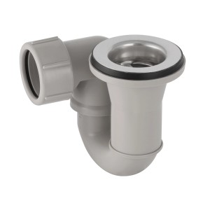 Sifone grigio per impianti sanitari con inserto in acciaio inox, accessorio per tubi.