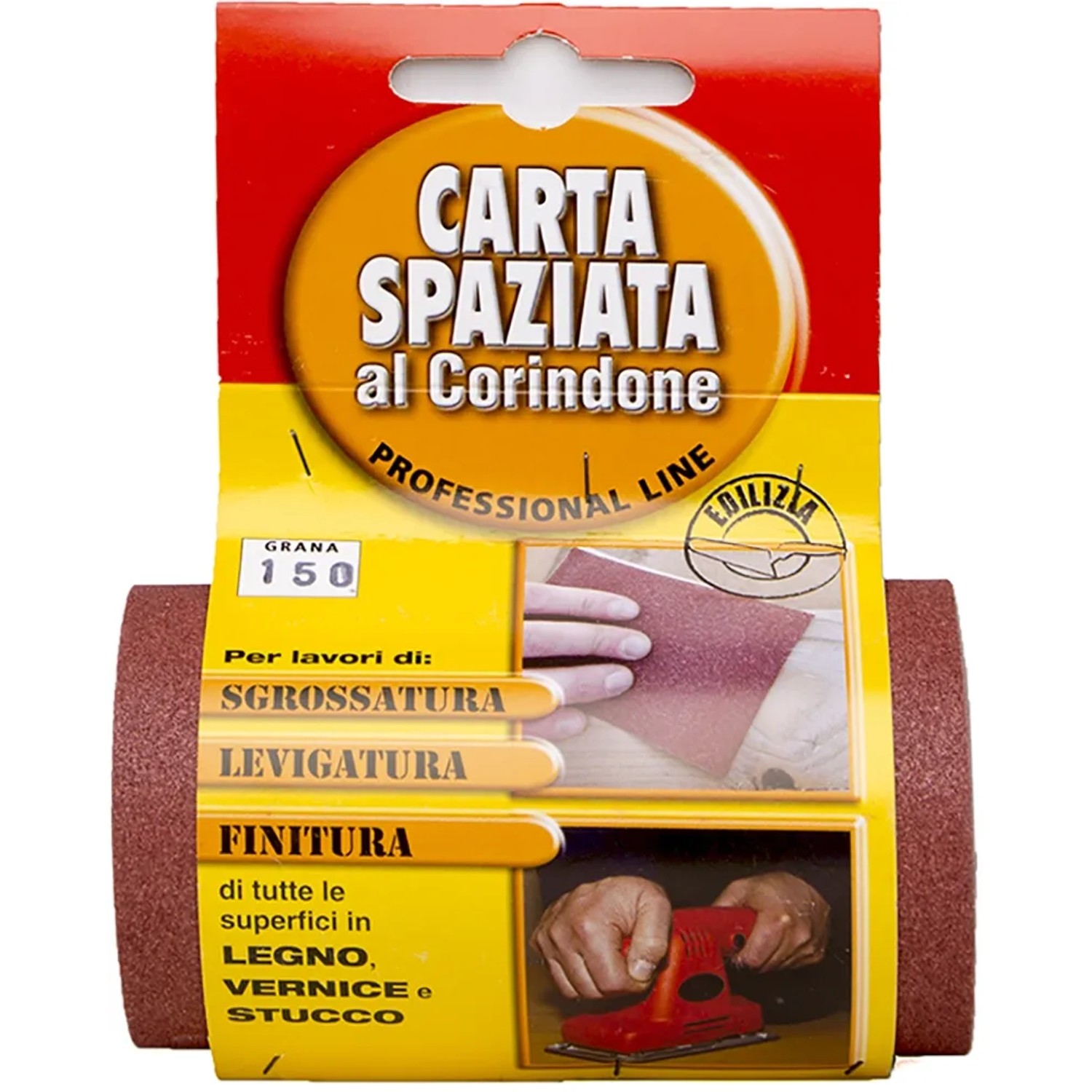 Rotolo di carta vetrata, grana 150, per legno, vernice e stucco.