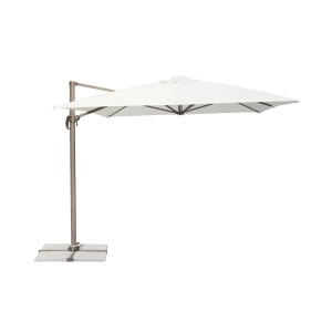 Ombrellone a braccio t.b.t. con telo bianco e struttura grigia.