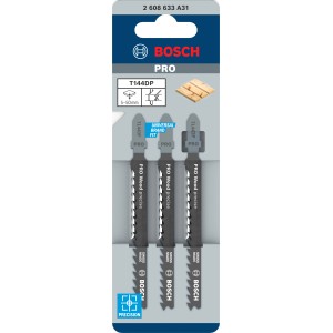 Lame per seghetto alternativo Bosch T 144 DP, confezione da 3 per tagli precisi nel legno.